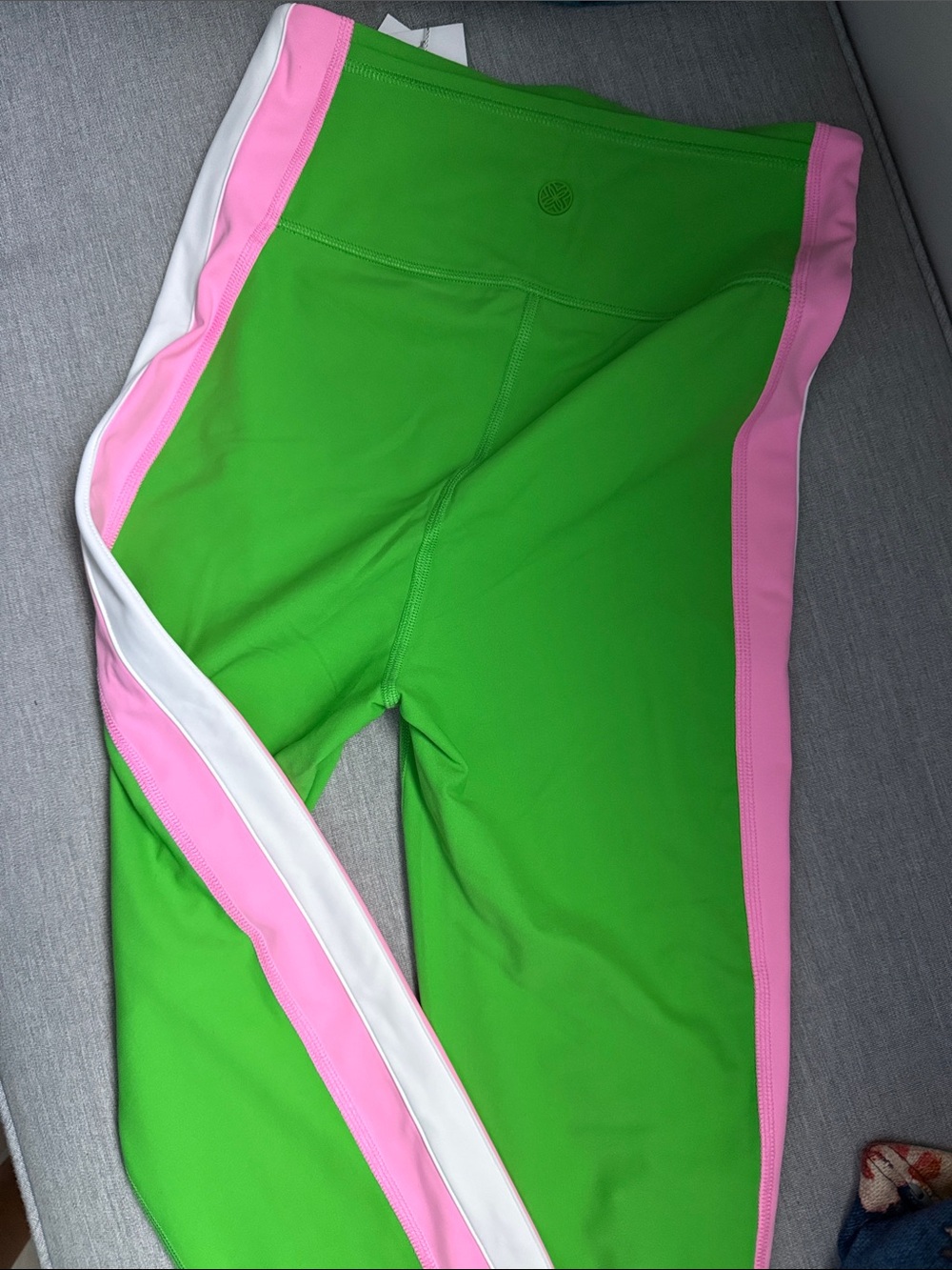 Lilly Pullitzer Bright Green Leggings with Pink & White Side Stripes